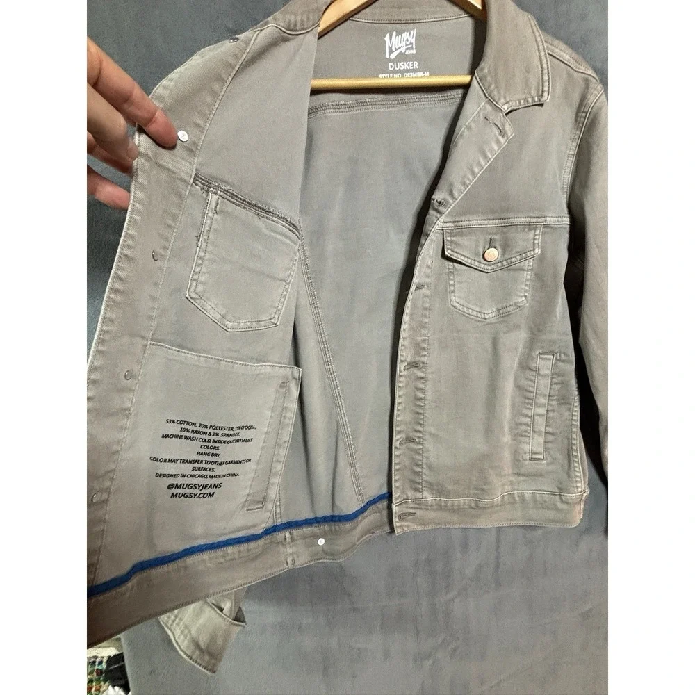 Mugsy Dusker Men's Med Jacket Stretch Denim Khaki Tan Button Up Front